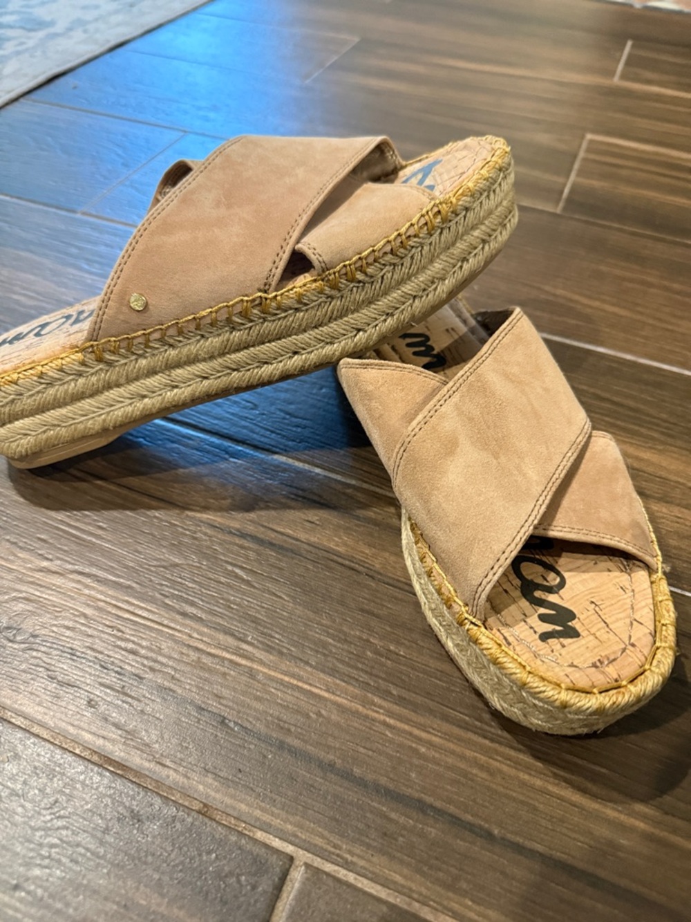 Sam Edelman Tan Suede Crisscross Espadrille Slide Sandals - Picture 2 of 4